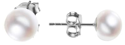 Orecchini a perno in argento Sterling 925 con perle bianche coltivate in acqua dolce | Orecchini di perle per donna con perno | Orecchini con perle in argento, oro e oro rosa piccoli e grandi, 8 mm