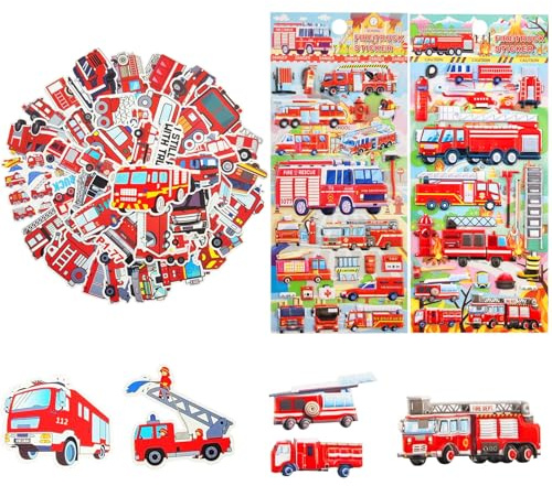 Feuerwehr Aufkleber,Feuerwehrauto Sticker,Aufkleber kinder,Fire Truck Deko für Auto,50 Graffiti Aufkleber für Feuerwehrautos + 2 Schaumstoff Aufkleber,für Auto Laptop Skateboard Fahrrad Moped