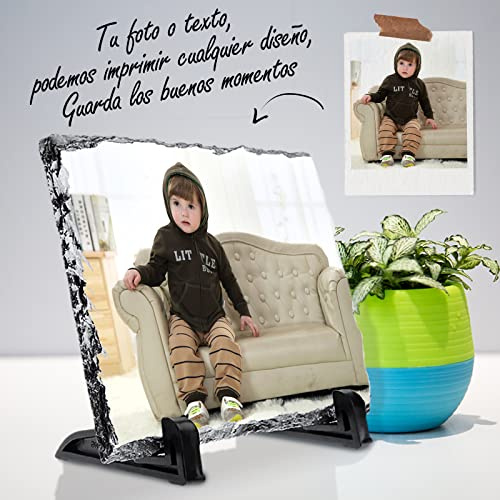 FELIZ TECNO Marco piedra de Fotos.Recuerdo Original. Regalo Personalizado con Foto.Cuatro Formas. Rectangular30 x 20 cm (±1 cm).