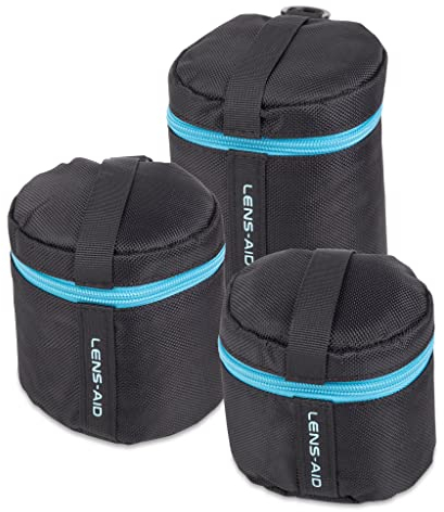 LENS-AID Objektivtasche dick gepolstert: Objektiv-Schutzhülle mit Reißverschluss und Gürtelschnalle