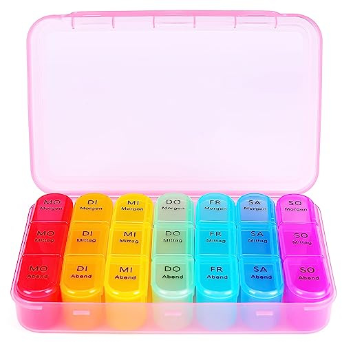 Tablettenbox 7 Tage Morgens Mittags Abends, Wöchentliche Pillendose 7 Tage, pillendose 7 tage 3 fächer, Medikamentenbox Mit Großen Fächern für Vitamine und Medikamente
