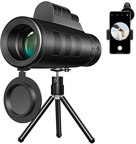 Monoculaire avec support, télescope pour adultes débutants en astronomie | Télescope monoculaire avec adaptateur smartphone, trépied, dragonne, monoculaire pour l'observation des oiseaux, la chasse