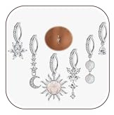 JOERICA 6 Pcs 14G Clicker Belly Button Ring for Women 316L Surgical Steel Butterfly Snake Evil Eye Heart CZ Opal Dangle Belly Button Rings Simple Reverse Navel Rings Body Belly Piercing Jewelry