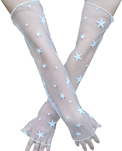 Wambere 1 Paar Damen Kühlung Arm Ärmel Lange Ultradünne Fingerlose Ellbogen Sommerhandschuhe Sonnenschutz UV Schutz Kühles Netz Tül Fingerlose Armstulpen Perfekt Party Outdoor Sportaktivitäten,Weiss