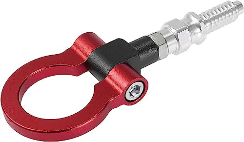 Unifizz - Gancio di traino universale in lega di alluminio, anteriore e posteriore, per auto da corsa, con anello per rimorchio, rosso