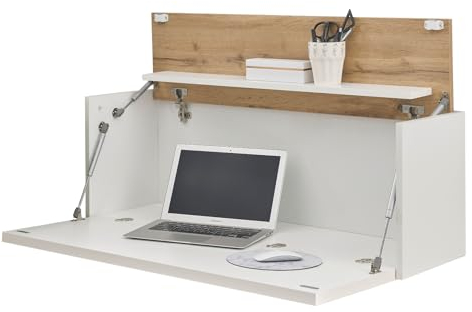 Furn.Design Sekretär in weiß und Eiche Wotan Holz Schreibtisch Wandsekretär für Homeoffice und Büro Wandschrank hängend Heimbüro 100 cm Center