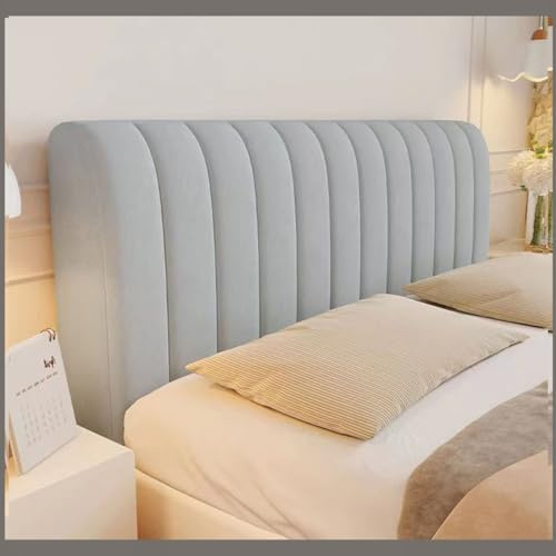 Huvudgavel överdrag för Twin Queen Full California King Size-sängar, säng sänggavel skydd skydd vadderad sammet dammtät stretch enfärgad quiltad sänghuvudöverdrag (färg: Ljusgrå, storlek: 160 cm