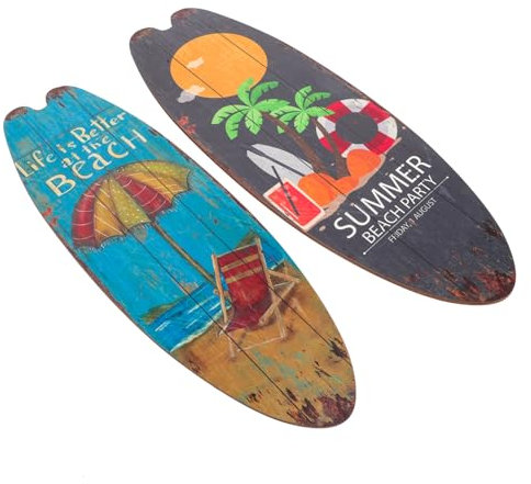 MUCKLILY 2St Strand Thema Freizeit Dekoration Surfbrett Holzschild Bar Zuhause Wand Retro Deko Holzschild (Stil 12+1) 2 Stück Wohnkultur Surfbrett-Wand-Dekor Ornament
