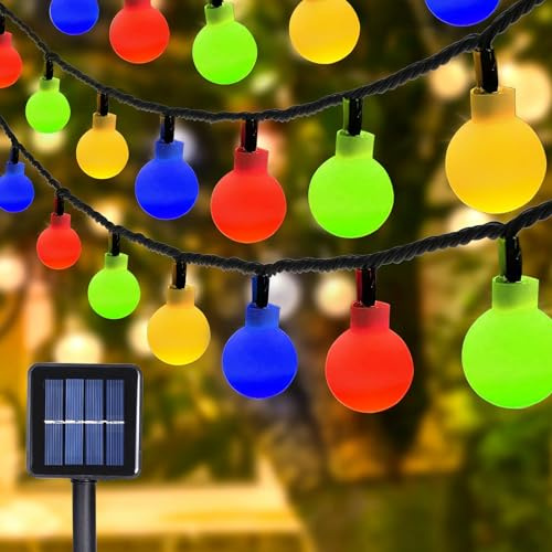 MXJFYY Solar LED-ljusslingor, boll ljusslinga 12 m 100 LED, 8 lägen boll girlang inomhus utomhuslampor med fjärrkontroll för trädgård, gård, gård, fester