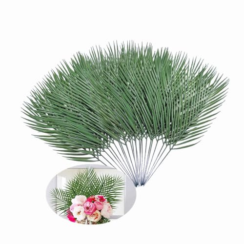 Rikyo 48 cm Artificielles Feuilles de Palmier Areca avec Tiges, 20 Pièces Feuillage Tropical Artificiel pour Arrangement de Fleurs, Décoration de Fête de Barbecue d'Anniversaire à Thème Jungle Hawaii