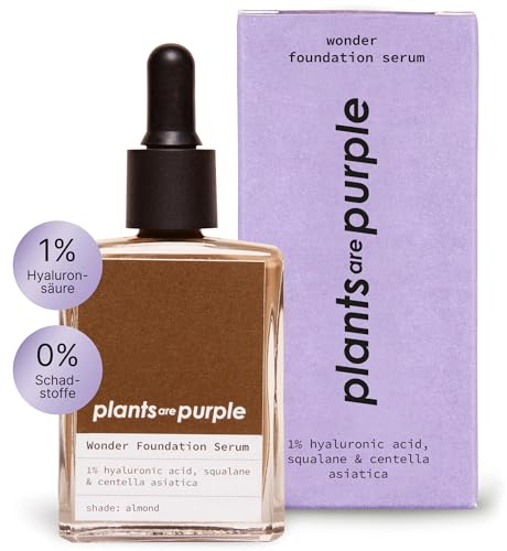Wonder Foundation Serum - Make Up sanfte Deckkraft | Alle Hauttyp | Mit Hyaluronsäure + Squalan | Regenerierende Wirkung | Getöntes Gesichtsserum langanhaltender Glow | Plants Are Purple (Almond 30ml)