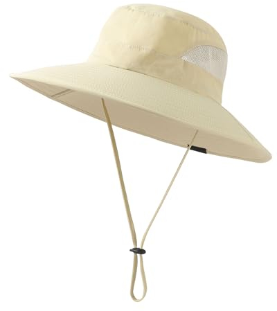 SENWAI Sonnenhüte für Herren und Damen, breite Krempe, Fischerhut mit LSF 50+, Sonnenschutz, Fischerhut für Strand, Safari, Wandern, Gartenarbeit, Beige, Beige, Einheitsgr��e