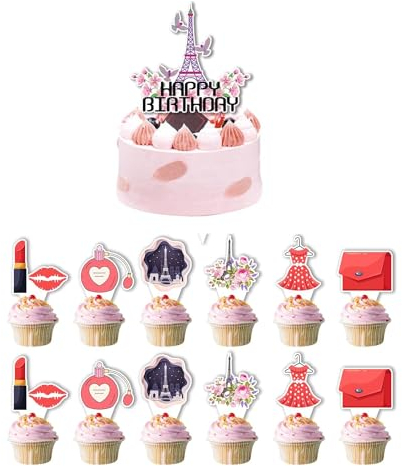 Decorazioni per feste di Parigi, 13 pezzi, decorazione per torte e cupcake con Torre Eiffel di Parigi, per ragazze, compleanni, feste, matrimoni, baby shower