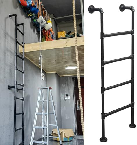 AYVADA 100–300 cm hohe Notausstiegsleiter, platzsparende Metall-Hochbettleiter für sicheres Klettern, gerade Industrieleiter aus Eisenrohr für Wohnheim/Bibliothek/Garage/Lager/Dach (170 cm)