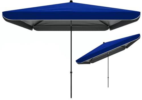 Parasol de Jardin Inclinable 180 x 220 cm, Parasol de Terrasse Rectangulaire, Protection Solaire UV 50+ Parasol d'extérieur avec Armature en Acier pour Plage, Balcon(Bleu,180 x 220cm/5.9 x 7.2ft)