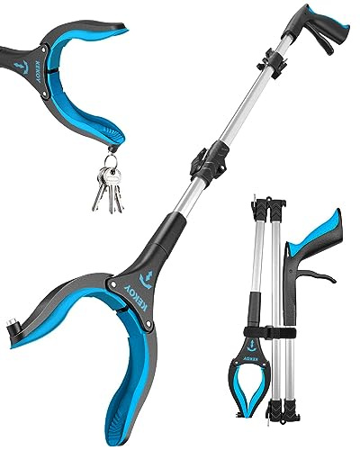 Kekoy Greifzange für Senioren 81cm Aluminium Müllzange, Himmelblau | Faltbare Greifer für Senioren, Drehbar Müllgreifer, Extra Langer Greifarm, Greifhilfe für Menschen mit Magnetspitzen