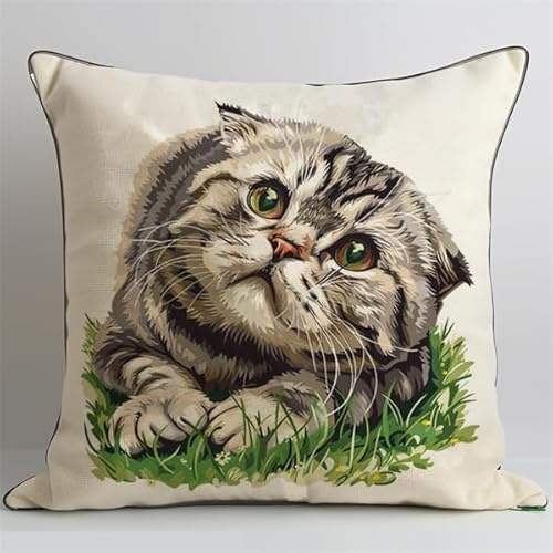 kitphoenix Knüpfen Kissen Set Tier Katze Knüpfkissen Set für Anfänger Erwachsene oder Kinder zum Selber Knüpfen, DIY Knüpfteppich Knüpfpackung, Knüpfhaken Set 43 x 43 cm
