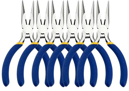 5 Inch Needle Nose Pliers Set - 6 Pack Long Nose Pliers with Wire Cutter for Jewelry Making and Wire Bending (Blue)