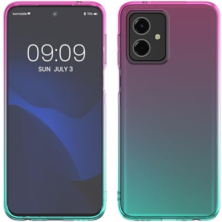 kwmobile Carcasa Protectora Compatible con Motorola Moto G54 5G - Funda Bicolor Rosa Fucsia/Azul/Transparente
