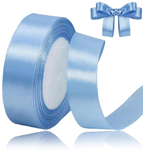 Satinband Hellblau 25mm Breit, 23 Meters Seidenband Schleifenband für Geschenkverpackungen, DIY-Basteleien, Blumensträuße, Nähprojekte, Schleifenherstellung