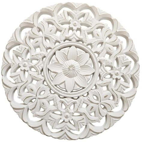 Meinposten Ornament Holzbild Wandornament Holz shabby weiß Landhaus Dekoration Mandala Deko (Lilly (Ø 40 cm))