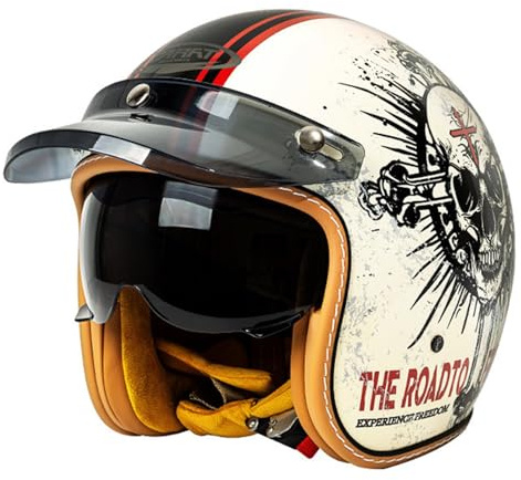 3/4 Halber Motorradhelm, Retro-Motorradhelm, ECE/DOT-Zugelassener Retro-Jet-Helm Für Damen Und Herren, Jethelm mit Visier, Hochwertiger Motorradhelm, Moped, Motorrad, Helikopter