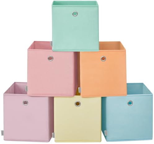 SONGMICS Aufbewahrungsbox, 6er Set, Ordnungsboxen, Faltbox, 33 x 33 x 33 cm, Stoffbox, für Würfelregal, Organizer bunt, Aufbewahrungskorb, für Schlafzimmer, Wohnzimmer RFB233X01