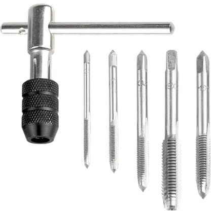 Treki 6 Stück M3 M4 M5 M6 M8 Gewindeschneider Set mit T-Griffe Windeisen Manuell Gewindebohrer Metrisch Gewindeschneidsatz, Handgewindebohrer Einschnittgewindebohrer Gewinde Fertigschneider Set