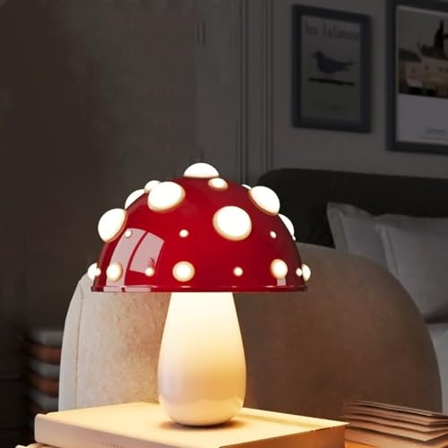 Juodkeo Kleine Pilz Tischlampe Deko Nachttischlampe, LED Wiederaufladbare Pilz Lampe, Touch-Steuerung Pilzlampe für Schlafzimmer, Wohnzimmer, 2 Glühbirnen Inklusive
