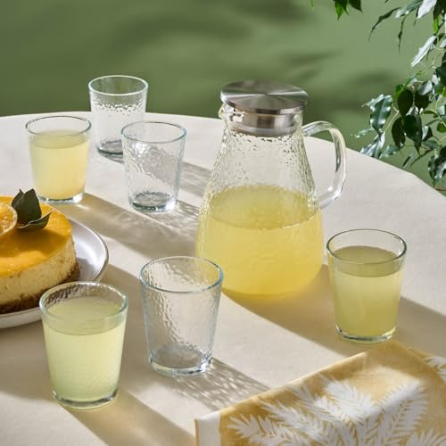 Karaca Luminous Clear Tumbler Drinking Glasses Set of 7, Includes Carafe and Glass Set, Elegant Glass Cups for Home and Entertaining, Transparent