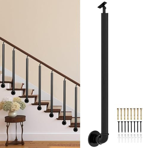 Colonne con colonnine in Ferro Battuto Nero, Ringhiera per Scale Montata Lateralmente per Villa Mansarda Balcone Portico, Ringhiera per Corrimano per Scale Interne all'aperto(65cm(25.6in))