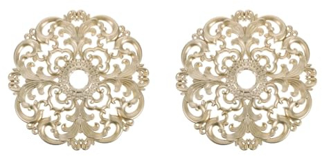 LUOZZY 2pcs European Inspired Gypsum Imitation Ceiling Rosette Decorative Light Medallion Elegant Home Lighting Fixture Champagne Gold Round Base