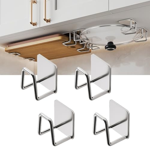ZYLEDW 4 Stücke Edelstahl schneidebretthaken, schneidebrett halter regal, deckelhalter küche, Spülenschwammregal, Ladung von 5 kg, topfdeckel organizer
