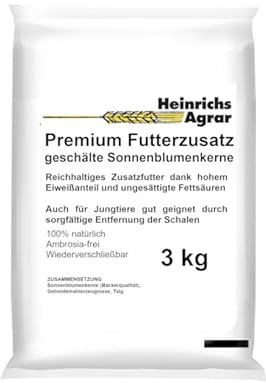 Heinrichs Agrar Premium Futterzusatz Vogelfutter, Geschälte Sonnenblumenkerne 3 kg