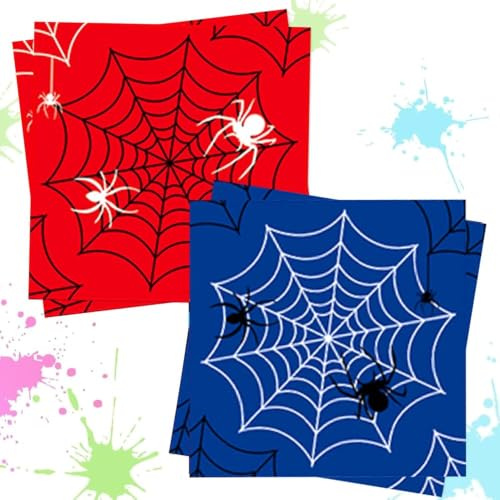 Ovanda 20 Stück Spinnennetz Servietten (33 x 33 cm), Tischdekorationen | Spinnen Servietten,Blau-Rote Papierservietten,Spinnen Servietten,Seidenpapier für Spinnen Partys,Spider Web Theme Birthday