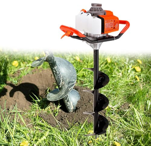 GESAIDES Erdbohrer, 52-cm³-Erdlochgräber, 2-Takt-Benzinbetriebener Erdlochgräber mit Erdbohrern, für Gartenpflanzen auf dem Bauernhof,20cm(7.9in)