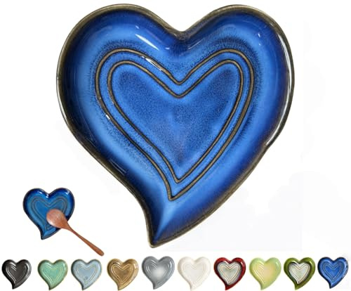 Ceramic Spoon Rest for Stove Top, Heart Cute Spoon Rest for Kitchen Counter, Cooking Spoon Holder for Kitchen Counter, Utensil Rest Spatula Rest Ladle Holder Tong Rest (Retro Sapphire)