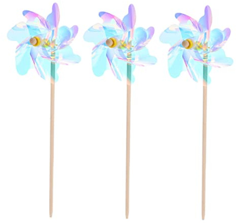 SUPVOX 2sets Wooden Pole Windmill Ornaments for Easy to Use Pinwheels for Outdoor Decoration for Fun 3pcs*2