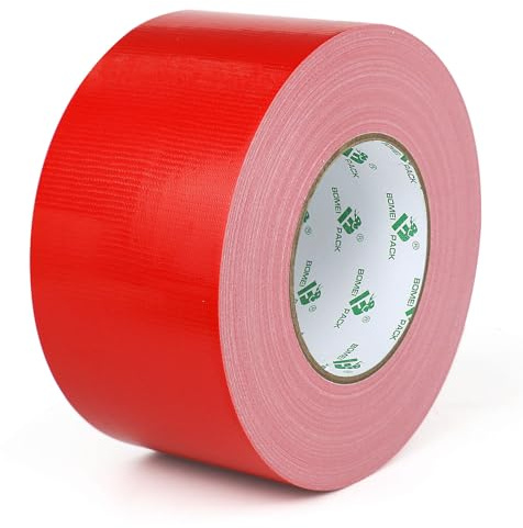 BOMEI PACK Ruban Adhésif Toilé Heavy Duty Duct Tape 75mm x 50 m pour les travaux de réparation, fixation, de scellage, d'étiquetage et de rénovation (Rouge)