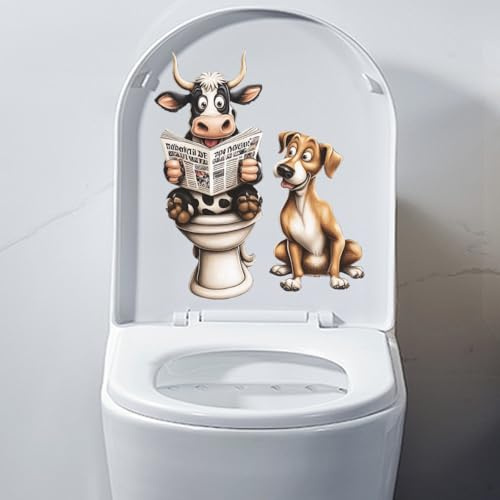 Autocollant imperméable pour abattant de toilettes, motif grenouille orang-outan de dessin animé, autocollant pour abattant de toilettes, salle de bain, mur, porte (vache)