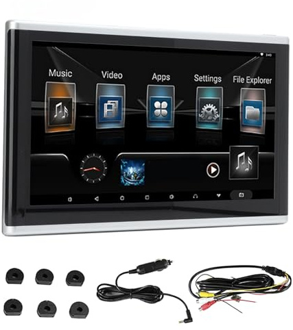 10.1inch Car Headrest Video Player, Car TV Headrest Monitor, 1024x600 IPS Touch Screen, Rear Seat Entertainment System for Android 9.0, Support 4K/WiFi/Bluetooth/HDMI Input/FM/USB,1pcs