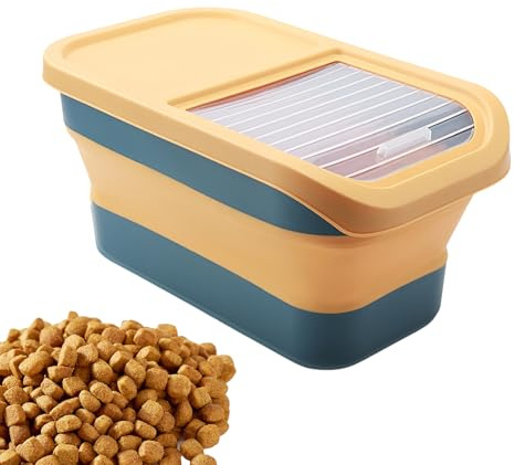 Ancsttu Container for Dog Food | Cat Food Storage Bin for 12-15kg - Pet Supply with Hinged Lid and Wheels Foldable Box for Daily Feeding Cabinet Kitchen Floor Counter Pantry Table Home