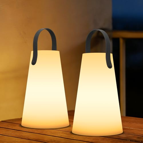 GGII 2er-Set LED Akku Tischlampe Outdoor Kabellos lampe Dimmbar, 8 Farben, USB Aufladbar Tragbare Campinglampe Laterne, IP44 Wasserdicht mit Fernbedienung für Balkon Garten Camping Gartendeko