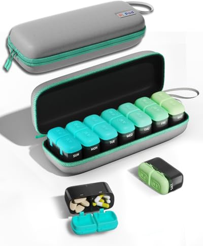 Tablettenbox 7 Tage Morgens Abends, Große Pillendose mit Silikonverschluss, Tragbare Medikamentenbox 7 Tage für Vitamine & Nahrungsergänzungsmittel, Kompakter Tabletten Organizer für Reise(Green)