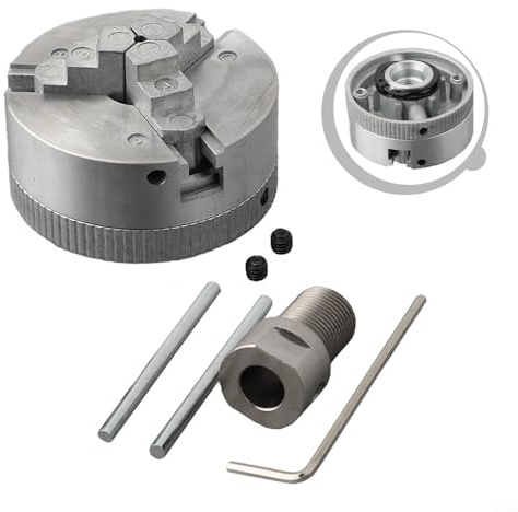 Compact 3 Jaw Chuck for Woodworking with Mounting Bolts and Connecting Rod (Chuck+8mm Rod)
