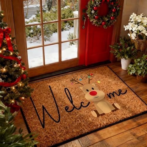 PIujsym Weihnachtliche Elch Fußmatte 40x60cm – rutschfeste Fußmatte Weihnachten Für Innen & Außen, Strapazierfähig, Waschbar & Schmutzabweisend – Ideale Türmatte Weihnachten Mit Festlichem Design