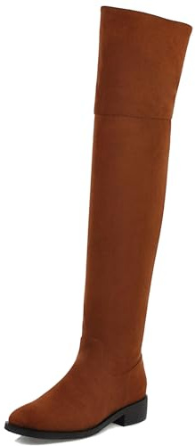 Gicoiz Suède Bottes Au-Dessus Du Genou Femme Confort Low Bloc Daily Travail Bout Rond Long Booty Stretch Bout Carré Mode Marrón Taille 35 EU