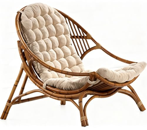 Apk i bc Atmungsaktiver Rattan-Freizeitsessel für Wohnzimmer und Terrasse, handgefertigt aus echtem Rattan, inklusive Sitzkissen(Wood Color,82 * 84 * 91)