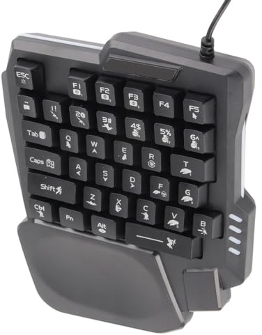 ERYUE Clavier de Jeu à Une Main étanche, Grand Repose-Poignet Noir, 35 Touches, Câble USB, Rétroéclairage pour Les Jeux sur Ordinateur Mobile, adapté aux Grandes et Petites Paumes