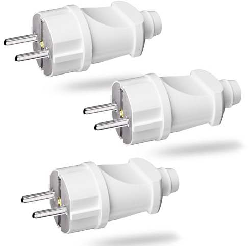 Amicably Spina Schuko, 3 Pezzi Connettori Schuko, 250 V/16 A Spina di Protezione con Contatto di Protezione, per Spina Connettore di Prolunga Spina Europea, Bianco